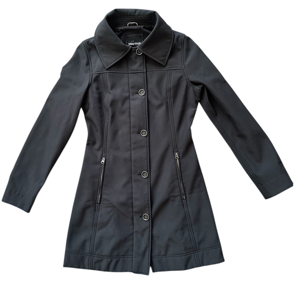 Marmot Women's Sleek Black Trench Coat with Zip Pockets